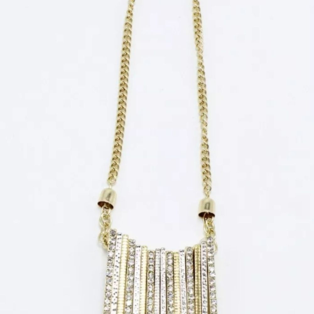 Gold & Silver Pave Rhinestone Pendant Necklace by INC. NWT 16.5+3" - Picture 2 of 3